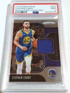 2019 Panini Prizm Stephen Curry #PATCH Game Worn Blue Jersey - PSA 9 (Low POP) - Picture 1 of 3