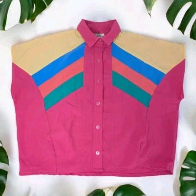 Vintage Cortiva Top 1980's Parachute Blouse Short Sleeve Pink Size L Women's C-3 - Image 1 of 4