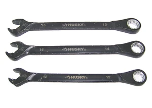 Husky METRIC Flex Head Ratcheting Wrenches 12 Point Black 3 Pc Lot 12 14 & 15 mm - Picture 1 of 3
