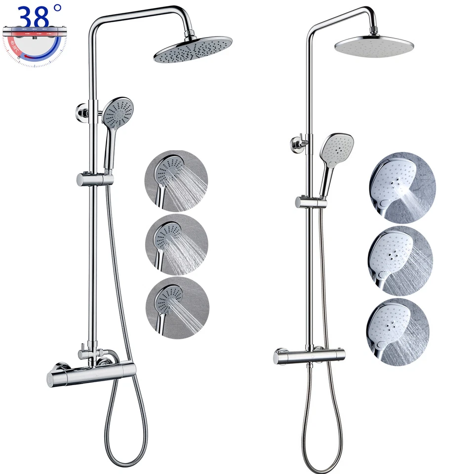 Duschsystem mit Thermostat Duscharmatur Bad Regendusche Handbrause Mischbatterie - Bild 1 von 1