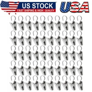 50 PCS Stainless Steel Curtain Hooks Curtain Clips with Hook, Curtain Rod Hooks - Picture 1 of 7