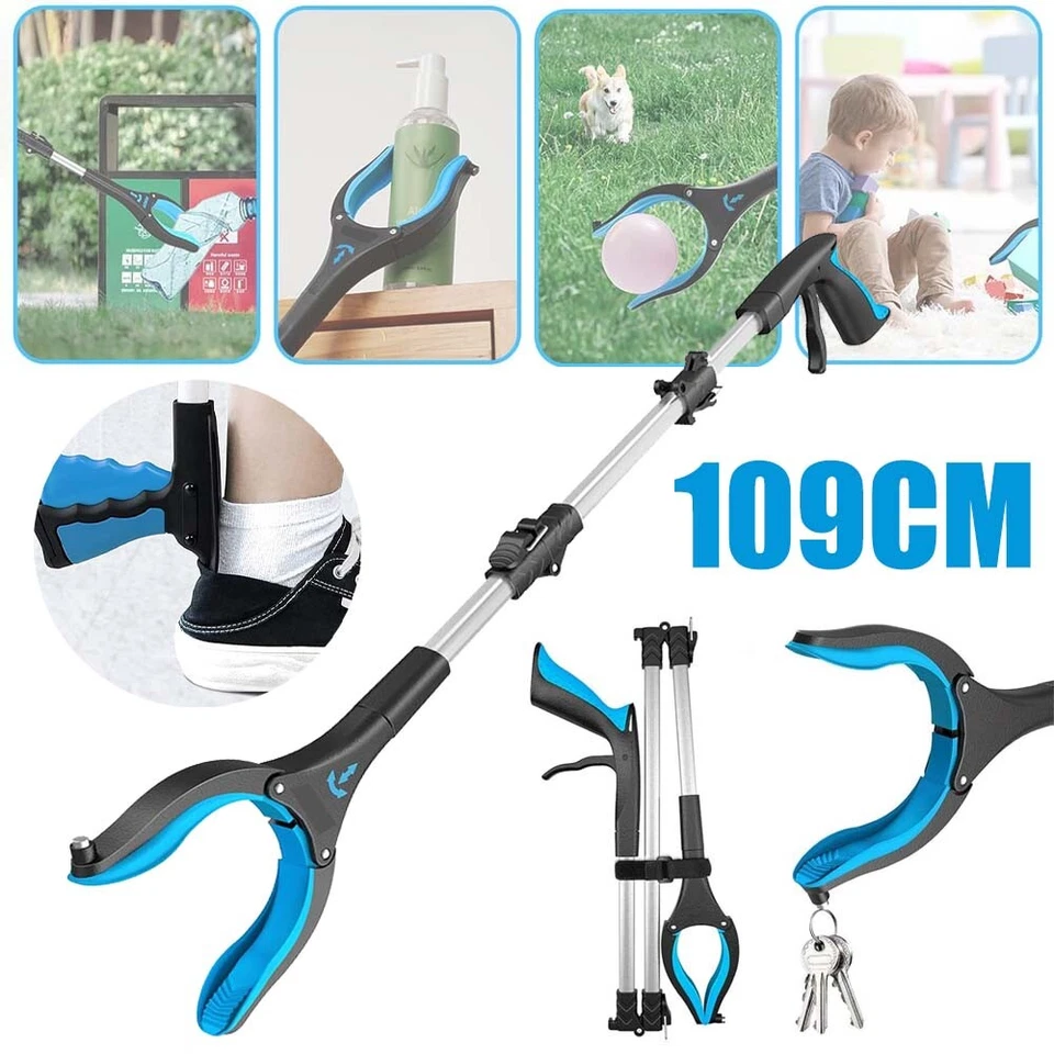 MARKENLOS 109cm Greifzange Müllzange Greifhilfe Greifarm Müll Greifer Abfall Zange Blau DE