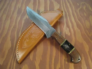 HANDMADE 9" DAMASCUS STEEL HUNTING KNIFE Buffalo Horn, Ziricote Hardwood & Brass - Picture 1 of 5