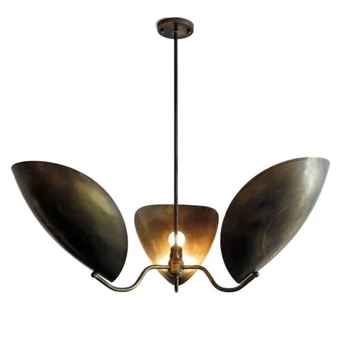 3 Light Mid Century Chandelier Modern Sputik Light Fixture Curved Shade Brass Cover