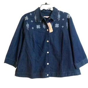 Allison Daley PLUS Indigo Denim Jean Jacket Embroidered Sz 3X NWT - Picture 1 of 7