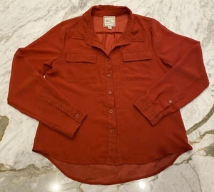 Pink Rose Relaxed Button Up Blouse Women's Size Medium Pumpkin Orange Top - Picture 1 of 6