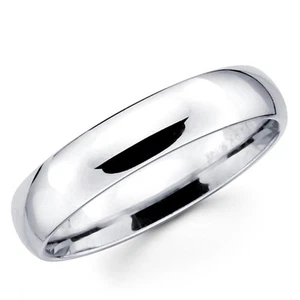 14K Solid White Gold 5mm Plain Men's and Women's Wedding Band Ring - Picture 1 of 3