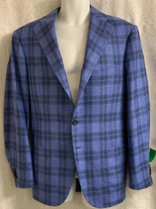 Men’s Cesare Attolini Sport Jacket Size 42 Blue & Black Plaid, Silk And Cashmere - Picture 1 of 6