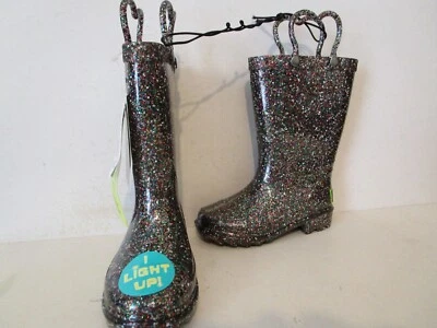 Western Chief Niño Pequeño Abby Brillo Iluminado Impermeable Bota de Lluvia Negra Muli Talla 7 Foto 1 de 4