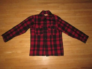 Vintage 1950's LUMBER KING Red & Black Buffalo Plaid Wool Button Jacket Shirt - Picture 1 of 5