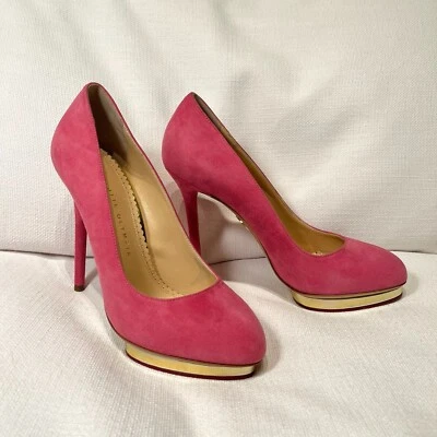 *NUEVO* Zapatos de salón Charlotte Olympia 37 de gamuza rosa plataforma Dolly Foto 1 de 4