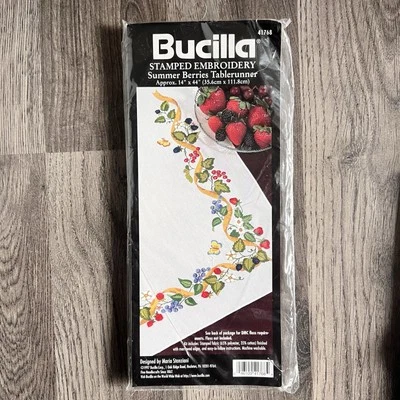 Bucilla Stamped Embroidery SummerBerries TABLERUNNER 14" x 44" Factory Sealed - Image 1 of 3