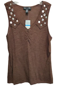 Cable & Gauge Size XL Brown Slub Knit Sleeveless Top MOP Discs Detail Trim NWT - Picture 1 of 7