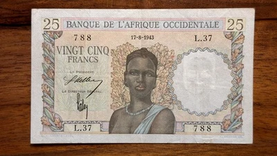 África Occidental Francesa 25 Francos 1943 P-38 Foto 1 de 2