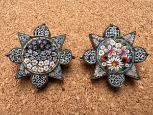 Antiguo broche prendedor vintage impresionante con incrustaciones de micro mosaico floral - Imagen 1 de 14