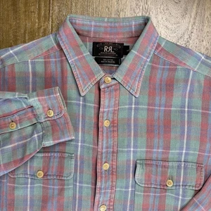Vintage Double RRL Ralph Lauren Flannel Plaid Shirt Men's Size Large  READ - Picture 1 of 14