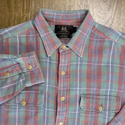 Vintage Double RRL Ralph Lauren Flannel Plaid Shirt Men's Size Large  READ - Image 1 of 4