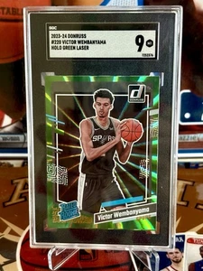 2023-24 Panini Donruss Victor Wembanyama Rated Rookie Holo Green Laser #220 SGC9 - Picture 1 of 3