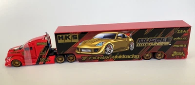 MUSCLE MACHINES 1/64 HKS MUSCLE TUNERS RED TRANSPORT TRUCK & TRAILER JUST NO BOX - Image 1 of 4