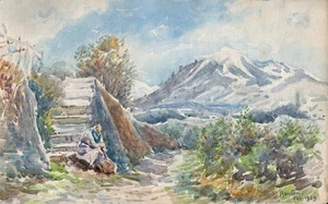 MOUNTAIN LANDSCAPE MENTON FRENCH RIVIERA Watercolour Painting 1924 IMPRESSIONIST - Picture 1 of 7