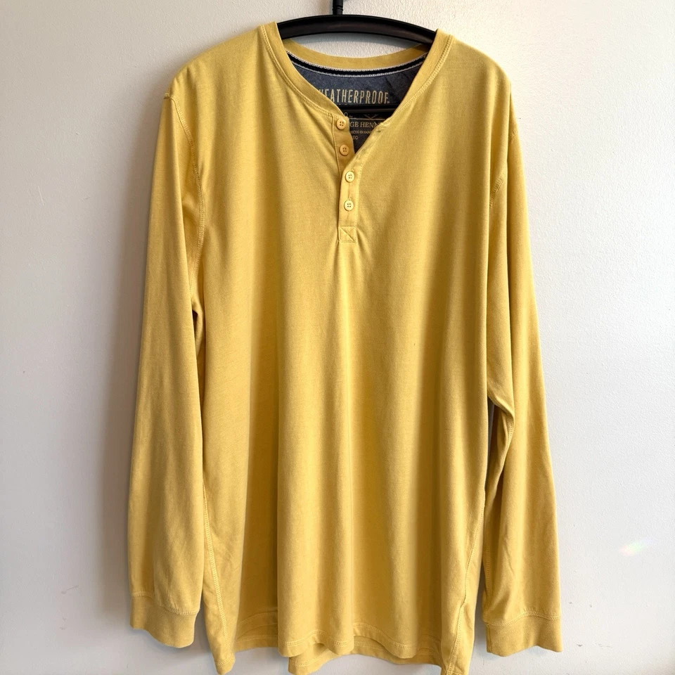 Camisa Jersey Henley Amarilla Manga Larga Suave Impermeable Vintage Para Hombre Talla XXL Foto 1 de 4