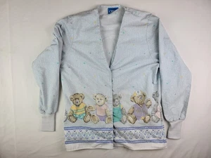 Vintage Crest Scrub Top T Shirt Light Blue Teddy Bear Pattern Size Small - Picture 1 of 7