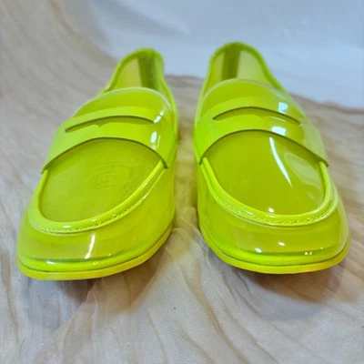 Aldo Womens Neon Yellow Plastic Slip-On Penny Loafer Size 7.5 - Image 1 of 4