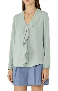 Reiss UK 10 Women's Lolita Ruffle Front Blouse Top Peppermint Green - Picture 1 of 8