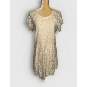 Free People Walking to the Sun Ruffle Bottom Lace Cream Dress Size M - Picture 1 of 12