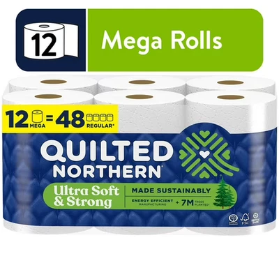Quilted Northern Ultra Soft & Strong 2-Ply Toilet Paper, 12 Mega Rolls Free Ship