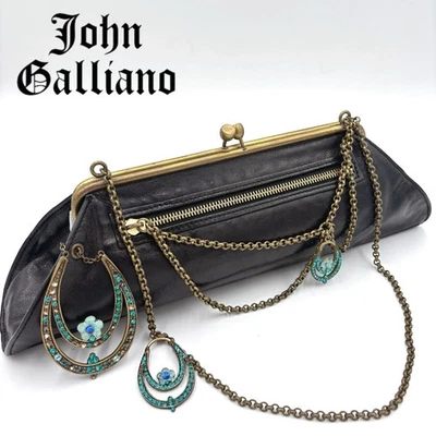 De Colección John Galliano Cierre Cuero Un Hombro Bolso Accesorio Bolsa Negro Foto 1 de 4