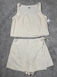 Old Navy Skort Set Womens Large Beige Linen Skirt Short Tank Earthy Boho Beach - Picture 1 of 12