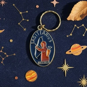 ♐ Vintage Key Carriers Sagittarius Key Ring – 1970s Enamel Brass Zodiac Keychain - Picture 1 of 9