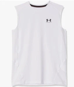 Under Armour Boys HeatGear Armour Sleeveless T-Shirt, White (100)/Black, Small - Picture 1 of 4
