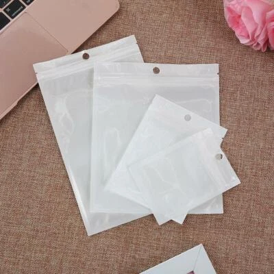 Premium Clear/White Zipper Bags 5 Mil Plastic Bags Heat Seal Lock with Hang Hole - Image 1 of 4