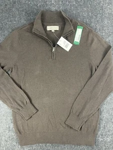 Hawker Rye Herren 1/4 Reißverschluss Pullover Baumwolle/Kaschmir Mischung Sweater braun Small Neu mit Etikett - Bild 1 von 8