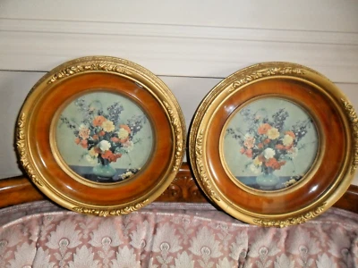 2 PC  LOT  VINTAGE /ANTIQUE ROUND GESSO COVERED PICTURE FRAMES  9.5" X 5   MY 61 - Image 1 of 4