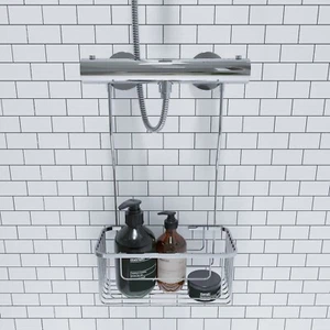 Croydex Hook Over Shower Caddy Chrome, Hanging Over Rail Bathroom Storage Basket - Picture 1 of 4