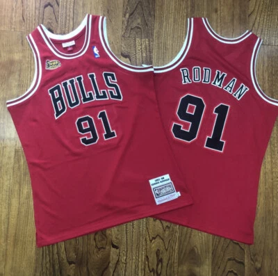 Chicago Bulls Dennis Rodman Rojo Finales Baloncesto Retro Jersey Foto 1 de 4