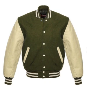 Chaqueta universitaria de béisbol de lana para hombre de colección mangas de cuero genuino ropa de invierno - Imagen 1 de 3
