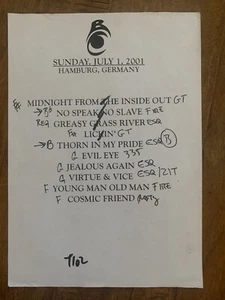 Black Crowes Band 7-1-01 Tour Concert Used Set List W Notes Hamburg, Germany - Picture 1 of 2