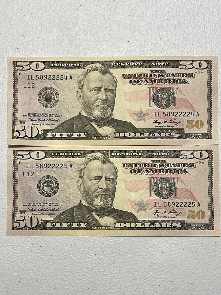 Two Series 2006 $50 Dollar Consecutive federal reserve notes. - Image 1 of 2