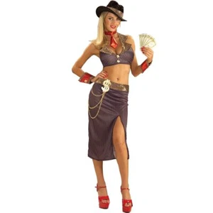 Glamour Gangster Moll Mobster Pinstripe Fancy Dress Up Halloween Adult Costume - Picture 1 of 2