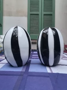 Set of 2 EGG "UOVO" Sculptures with Zebra Pattern in Murano Art Glass Italy 70s - Picture 1 of 18