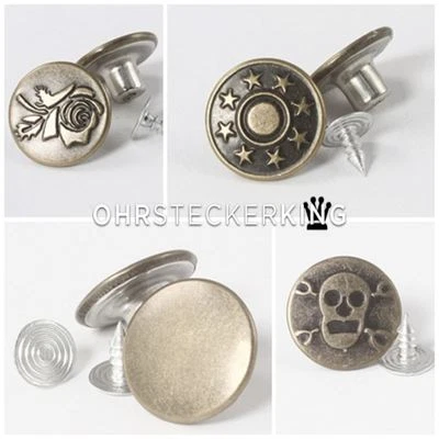 Jeansknöpfe Ø 17 mm antik bronzefarbig, 5 Modelle, Zink-Legierung 2-4-6-10 Stück - Bild 1 von 3