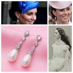 Princess of Wales Reproduction Collingwood Shell Pearl Drop Earrings With 5A CZ - Picture 1 of 24