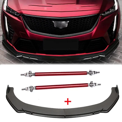 For Cadillac CTS ATS Front Bumper Lip Spoiler Splitter Strut Rods Carbon Fiber  - Imagem 1 de 4