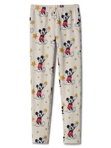 New Gap Kids Girl Oatmeal Tan Cotton Shimmer Star Disney Mickey Mouse Leggings 8 - Picture 1 of 3