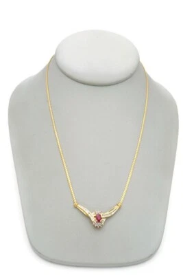 Collar de diamantes rubí oro amarillo 10k 17" Foto 1 de 4
