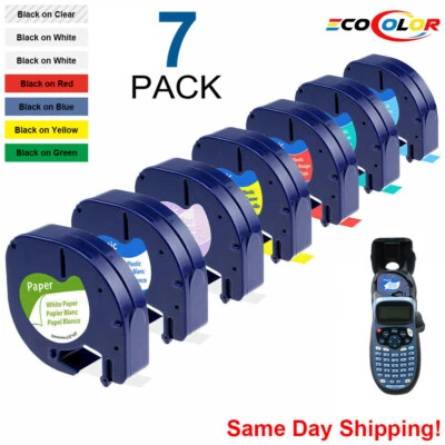 7PK Dymo Letratag Refill 91331 91330 White Plastic Label Tape 12mm LT-100H 1/2"